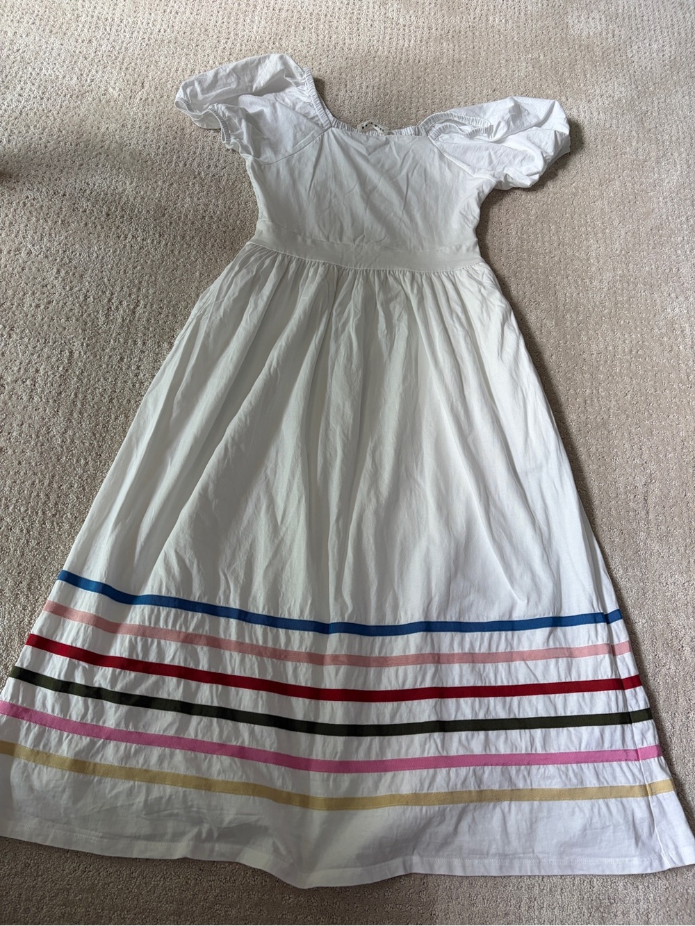 NWOT DownEast White Maxi Dress with Multicolor Stripes